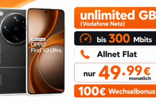 OPPO Find X9 Ultra mit Vodafone Vertrag - 512GB einmalig 699 Euro mit unlimited Allnet Flat und 100€ Wechselbonus für 49.99 Euro monatlich
