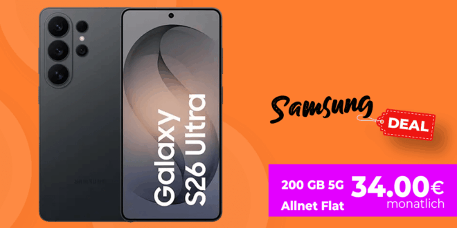 Samsung Galaxy S26 Ultra für einmalig 169 Euro mit 200GB Telekom Allnet Flat nur 34.00 Euro monatlich