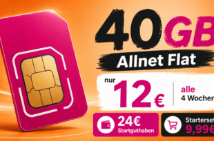 Prepaid Karte im Telekom Netz - 40GB Allnet Flat nur 12€ alle 4 Wochen - 24€ Startguthaben