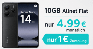 Xiaomi Redmi Note 14 5G für einmalig 1 Euro mit 10GB Allnet Flat nur 4.99 Euro monatlich