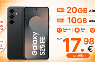 Samsung Galaxy S25 FE für einmalig 59 Euro mit 20GB Allnet Flat (+10GB extra SIM) nur 17.98 Euro monatlich