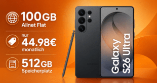 Samsung Galaxy S26 Ultra 512GB für einmalig 1 Euro mit 100GB Allnet Flat nur 44.98 Euro monatlich