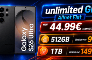 Samsung Galaxy S26 Ultra 512GB für einmalig 9 Euro mit o2 unlimited Allnet Flat nur 44.99 Euro monatlich - 1TB Version nur 149 Euro