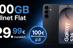 Samsung Galaxy S26 für einmalig 139 Euro mit 100GB Allnet Flat und 100€ Wechselbonus nur 29.99 Euro monatlich