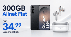 Samsung Galaxy S26 Plus (S26+) & Galaxy Buds4 Pro für einmalig 129 Euro mit 300GB Allnet Flat nur 34.99 Euro monatlich