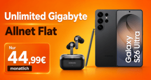 Samsung Galaxy S26 Ultra 512GB & Galaxy Buds4 Pro für einmalig 89 Euro mit o2 unlimited Allnet Flat nur 44.99 Euro monatlich
