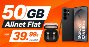 Samsung Galaxy S26 Ultra & Galaxy Buds4 für einmalig 100 Euro mit 50GB Allnet Flat nur 39.99 Euro monatlich