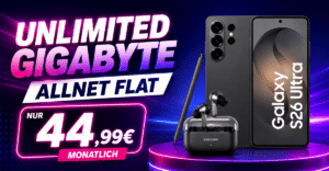 Galaxy S26 Ultra & Buds4 Pro Kopfhörer für einmalig 59€ mit o2 unlimited Allnet Flat nur 44.99€ monatlich