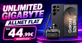 Samsung Galaxy S26 Ultra & Galaxy Buds4 Pro für einmalig 29 Euro mit o2 unlimited Allnet Flat nur 44.99 Euro monatlich