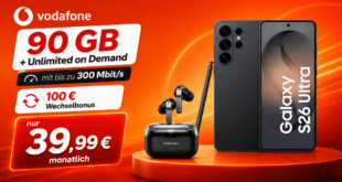 Samsung Galaxy S26 Ultra & Galaxy Buds4 Pro für einmalig 269 Euro mit 90GB+ Allnet Flat & 100 Euro Wechselbonus nur 39.99 Euro monatlich
