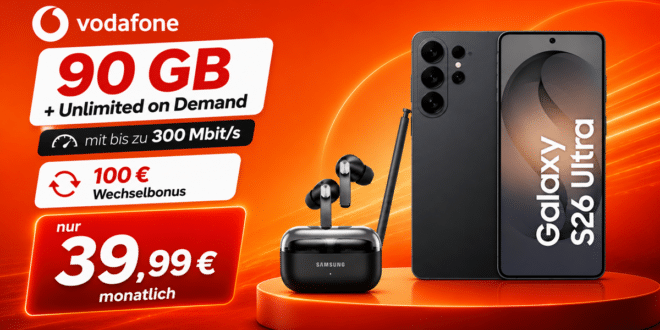 Samsung Galaxy S26 Ultra & Galaxy Buds4 Pro für einmalig 269 Euro mit 90GB+ Allnet Flat & 100 Euro Wechselbonus nur 39.99 Euro monatlich