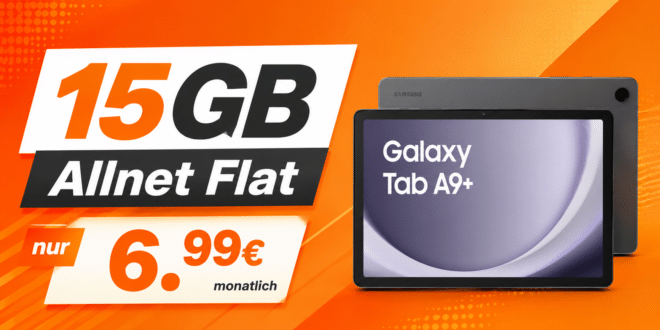 Samsung Galaxy Tab A9+ Wi-Fi mit 15GB Allnet Flat nur 6.99 Euro monatlich