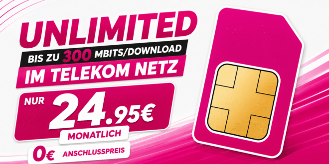 unlimited Allnet Flat bis zu 300Mbits Download im Telekom Netz nur 24.95€ monatlich