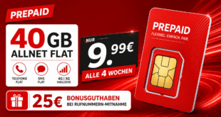 Vodafone Prepaid - 40GB Allnet Flat nur 9.99€ alle 4 Wochen - Kein Anschlusspreis
