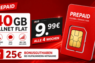 Vodafone Prepaid - 40GB Allnet Flat nur 9.99€ alle 4 Wochen - Kein Anschlusspreis