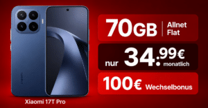 Xiaomi 17T Pro mit Vertrag – einmalig 119 Euro mit 70GB Allnet Flat und 100€ Wechselbonus nur 34.99 Euro monatlich