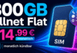 monatlich kündbar - 300GB Allnet Flat dauerhaft nur 14.99 Euro monatlich