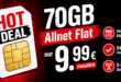 70GB Allnet Flat monatlich kündbar im Vodafone Netz nur 9.99 Euro monatlich - 0€ Anschlusspreis