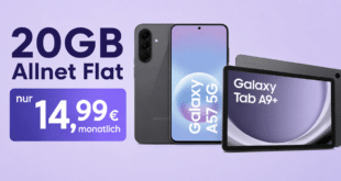 Samsung Galaxy A57 & Galaxy Tab A9+ Wi-Fi für einmalig 69 Euro mit 20GB Allnet Flat nur 14.99 Euro monatlich