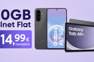 Samsung Galaxy A57 & Galaxy Tab A9+ Wi-Fi für einmalig 39 Euro mit 20GB Allnet Flat nur 14.99 Euro monatlich