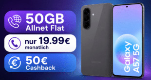 Samsung Galaxy A57 256GB für einmalig 1 Euro mit 50GB Allnet Flat & 50€ Cashback nur 19.99 Euro monatlich