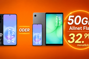 Galaxy A57 mit Galaxy Tab A11 oder Buds4 für einmalig 25 Euro mit 50GB Allnet Flat nur 32.99 Euro monatlich
