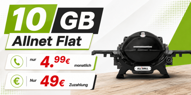 Weber Gasgrill Q1200N für einmalig 49 Euro mit 10GB Allnet Flat nur 4.99 Euro monatlich
