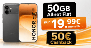 Honor 600 512GB für einmalig 1 Euro mit 50GB Allnet Flat & 50€ Cashback nur 19.99 Euro monatlich