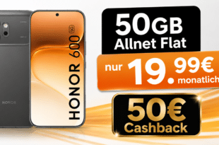 Honor 600 512GB für einmalig 1 Euro mit 50GB Allnet Flat & 50€ Cashback nur 19.99 Euro monatlich