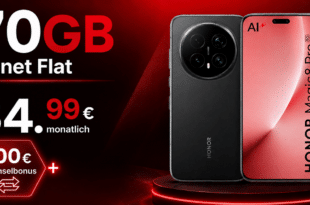 Honor Magic8 Pro für einmalig 129€ mit 70GB Allnet Flatrate und 100€ Wechselbonus nur 34.99€ monatlich