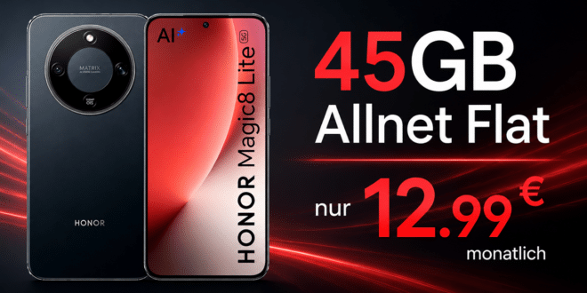 Honor Magic 8 Lite mit 45GB Allnet Flat und 30€ Wechselbonus nur 12.99 Euro monatlich