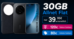 Honor Magic 8 Pro & Back Cover für einmalig 119 Euro mit 30GB Allnet Flat und 120€ Telekom Cashback und 80€ Anbieter Cashback nur 39.95 Euro monatlich