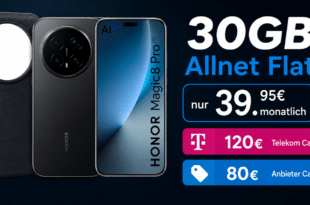 Honor Magic 8 Pro & Back Cover für einmalig 119 Euro mit 30GB Allnet Flat und 120€ Telekom Cashback und 80€ Anbieter Cashback nur 39.95 Euro monatlich