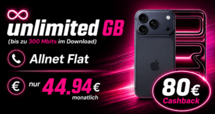 iPhone 17 Pro Max für einmalig 299 Euro mit unlimited Telekom Allnet Flat & 80€ Cashback nur 44.94€ monatlich