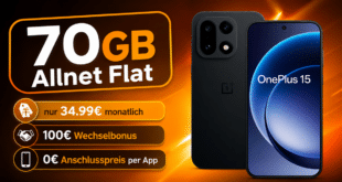OnePlus 15 512GB für einmalig 119 Euro mit 70GB Allnet Flat und 100€ Wechselbonus nur 34.99€ monatlich