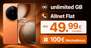 OPPO Find X9 Ultra mit Vodafone Vertrag – 512GB einmalig 679 Euro mit unlimited Allnet Flat & 100€ Wechselbonus für 49.99 Euro monatlich