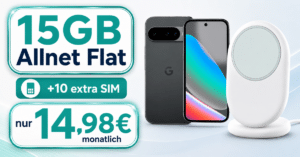 Google Pixel 10 & Google Pixelsnap für einmalig 49 Euro mit 15GB Allnet Flat (+10GB extra SIM) nur 14.98 Euro monatlich