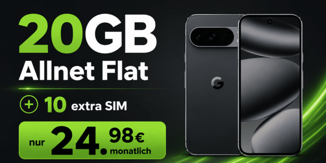 Google Pixel 10 Pro mit 20GB Allnet Flat (+10GB extra SIM) nur 24.98 Euro monatlich