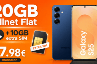 Samsung Galaxy S25 mit 20GB Allnet Flat (+10GB extra SIM) nur 17.98 Euro monatlich