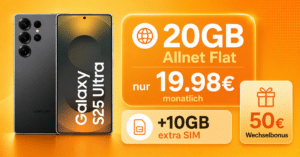 Samsung Galaxy S25 Ultra für einmalig 169 Euro mit 20GB Allnet Flat (+10GB extra SIM) nur 19.98 Euro monatlich
