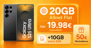 Samsung Galaxy S25 Ultra für einmalig 169 Euro mit 20GB Allnet Flat (+10GB extra SIM) nur 19.98 Euro monatlich