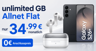 Samsung Galaxy S26+ (S26Plus) & Galaxy Buds4 Pro für einmalig 129 Euro mit o2 unlimited Allnet Flat nur 34.99 Euro monatlich