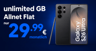 Samsung Galaxy S26 Ultra für einmalig 259 Euro mit o2 unlimited Allnet Flatrate nur 29.99 Euro monatlich