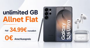 Samsung Galaxy S26 Ultra & Buds4 Pro für einmalig 239 Euro mit o2 unlimited Allnet Flatrate nur 34.99 Euro monatlich – 0€ Anschlusspreis
