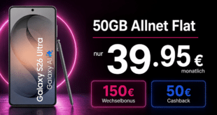 Samsung Galaxy S26 Ultra für einmalig 199 Euro mit 50GB Allnet Flat und 150€ Wechselbonus und 50€ Cashback nur 39.95 Euro monatlich