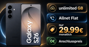 Samsung Galaxy S26 für einmalig 9 Euro mit o2 unlimited Allnet Flat nur 29.99 Euro monatlich
