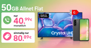 Samsung 55 Zoll UHD TV & Galaxy A56 EE mit 50GB Allnet Flat nur 40.99 Euro monatlich