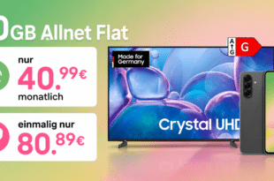 Samsung 55 Zoll UHD TV & Galaxy A56 EE mit 50GB Allnet Flat nur 40.99 Euro monatlich