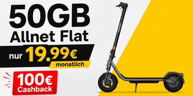 Xiaomi Electric Scooter 6 Lite & 100€ Cashback mit 50GB Allnet Flat nur 19.99 Euro monatlich