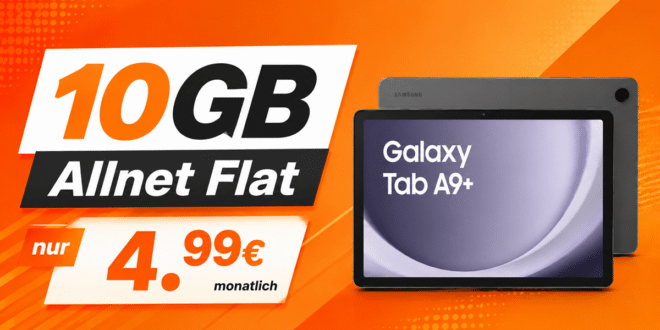 Samsung Galaxy Tab A9+ Wi-Fi mit 10GB Allnet Flat nur 4.99 Euro monatlich
